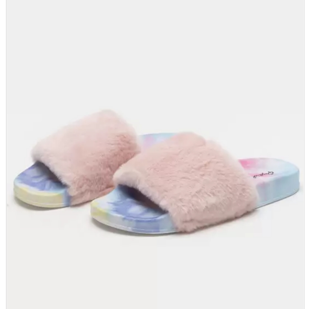 Tie Dye Faux Fur Slide Sandals